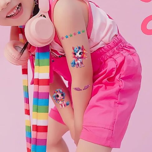 Glitter Unicorn Temporary Tattoos for Girls - 12 Sheets 120+ Styles Unicorn Mermaid Glitter Fake Tattoo for Kids Girls Birthday Party Supplies Favors Q749 in Saudi Arabia