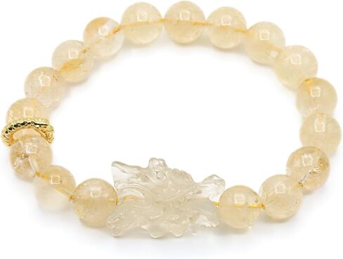 7A Natural Yellow Azeztulite Crystal Bracelet With an Exquisitely Carved Dragon Head Bead Size 10mm in Saudi Arabia