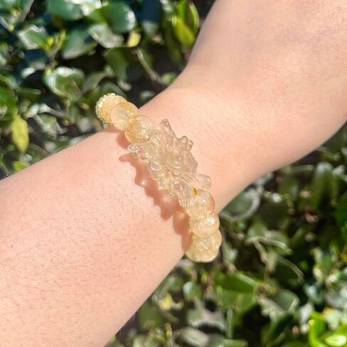 7A Natural Yellow Azeztulite Crystal Bracelet With an Exquisitely Carved Dragon Head Bead Size 10mm in Saudi Arabia