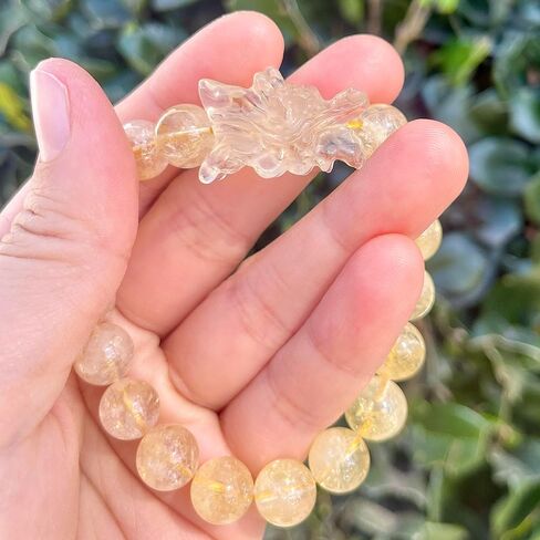 7A Natural Yellow Azeztulite Crystal Bracelet With an Exquisitely Carved Dragon Head Bead Size 10mm in Saudi Arabia