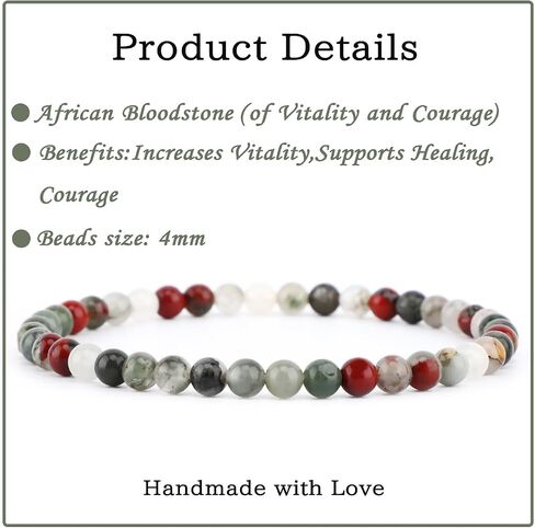 4mm African Bloodstone - Handmade Reiki Gemstone Stretch Bracelet, Natural Beauty & Spiritual Essence, Crystal Healing for Unisex Adults in Kuwait