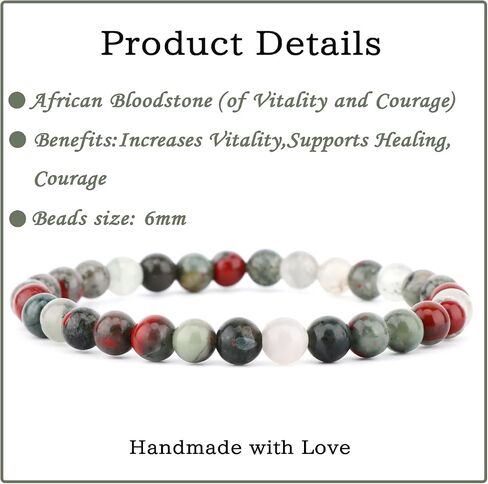 4mm African Bloodstone - Handmade Reiki Gemstone Stretch Bracelet, Natural Beauty & Spiritual Essence, Crystal Healing for Unisex Adults in Kuwait
