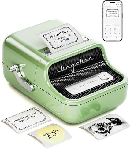 NIIMBOT B21 Label Maker Inkless Bluetooth Label Printer, 2 Inch Portable Thermal Sticker Machine for Small Business, Address, Logo, Clothing, Mailing, Candles, Jewelry, Sticker Printer for Gift, Green in Saudi Arabia