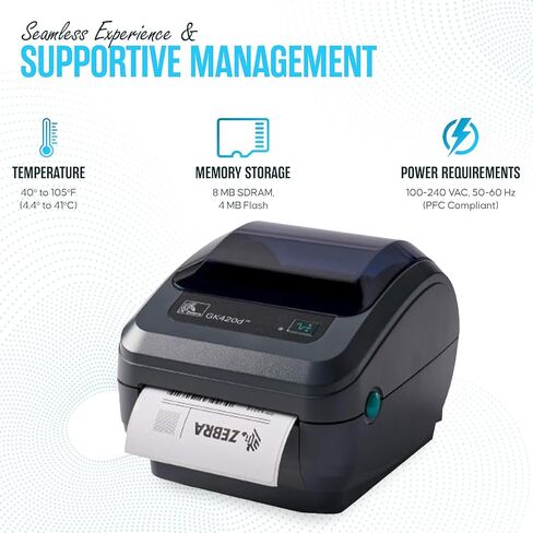 GK420D Zebra Direct Thermal Label & Barcode Printer - Parallel/USB Connectivity - 1 سنة ضمان - مع Roll 24V و 4x6 Label و USB 2.0 Cable & Microfiber Cleaning in Saudi Arabia