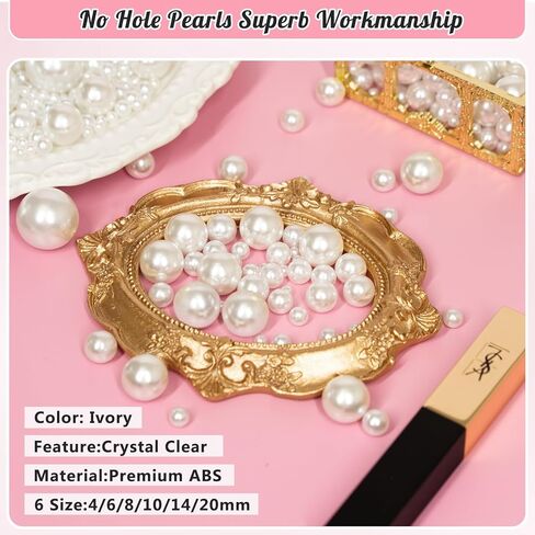 2000pcs لؤلؤات لصياغة ، لا توجد حبات عاجية لمزهريات القطع المركزية ، أحجام متنوعة حبات لآلئ مزيفة من أجل حشو المزهرية ، مركزية الشموع ، الحرف اليدوية DIY ، صنع المجوهرات (4/6/8/10/14/20 ملم) in Kuwait