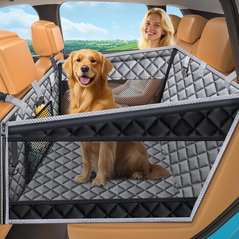 URPOWER Hard Bottom Dog Car Seat for Large Medium Dogs, Dog Back Seat Extender with 3-Sided Hard Boards, Waterproof Pet Backseat Cover Dogs Hammock for Cars, Trucks and SUVs, Holds up to 200 lbs in Saudi Arabia