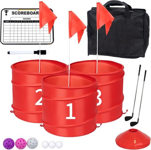 3 PCS Backyard Golf Golf Outdoor Game with 2 Clubs-Outdoor Golf Yard Game to Practice ، Golf Chipping Game للبالغين والأسرة ، الشاطئ ، التخييم ، Law ، Park in Kuwait