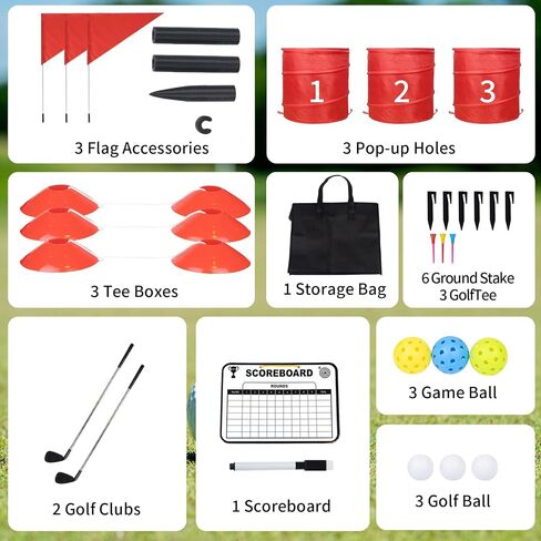 3 PCS Backyard Golf Golf Outdoor Game with 2 Clubs-Outdoor Golf Yard Game to Practice ، Golf Chipping Game للبالغين والأسرة ، الشاطئ ، التخييم ، Law ، Park in Kuwait