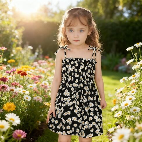 Girls Dresses, Toddler Dress, Little Toddler Girls' Flower Summer Strap Dresses,Backless Cute Floral Sundress for Kids in Kuwait