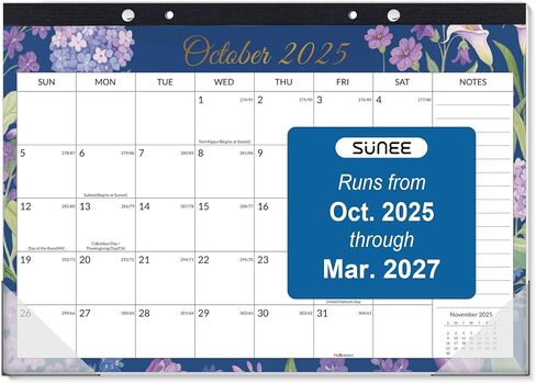 تقويم مكتب Sunee 2025-2026 - 18 شهرًا تقويمًا أكتوبر 2025 - مارس 2027 ، 17 "× 12" تقويم سطح المكتب مع ملاحظات ، للتخطيط ، التنظيم في الأسرة أو المدرسة أو المكتب - تقويم الأزهار الملونة 2026 in Kuwait