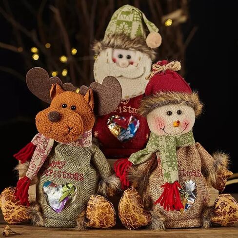 Christmas Gift Bags Zipper Design,Reusable 2025 New 3D Christmas Doll Gift Bags, Santa Snowman Deer Shaped Apple Candy Bags Storage for Party Decor in Saudi Arabia