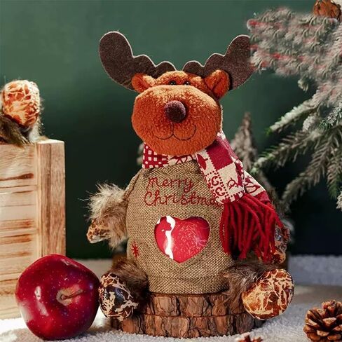Christmas Gift Bags Zipper Design,Reusable 2025 New 3D Christmas Doll Gift Bags, Santa Snowman Deer Shaped Apple Candy Bags Storage for Party Decor in Saudi Arabia