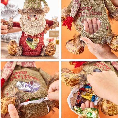 Christmas Gift Bags Zipper Design,Reusable 2025 New 3D Christmas Doll Gift Bags, Santa Snowman Deer Shaped Apple Candy Bags Storage for Party Decor in Saudi Arabia