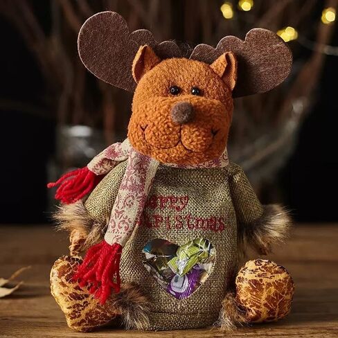 Christmas Gift Bags Zipper Design,Reusable 2025 New 3D Christmas Doll Gift Bags, Santa Snowman Deer Shaped Apple Candy Bags Storage for Party Decor in Saudi Arabia