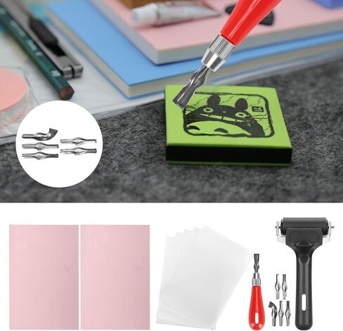Craft Linoleum Cutter Kit, Rubber Carving Tools Block Stamp Making Set, Printmaking Printing Art Craft with Cutter Tools and Rubber Brayer Roller in Saudi Arabia