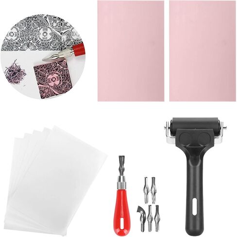 Craft Linoleum Cutter Kit, Rubber Carving Tools Block Stamp Making Set, Printmaking Printing Art Craft with Cutter Tools and Rubber Brayer Roller in Saudi Arabia