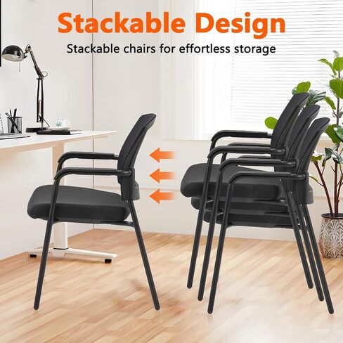 CLATINA Black Stacking Chairs Stackable Waiting Room Chairs with Armrest, Mesh Office Reception Guest Chair for Home Desk Conference Lobby Church Medical Meeting Training Ergonomic, Set of 8 in Saudi Arabia