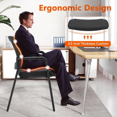 CLATINA Black Stacking Chairs Stackable Waiting Room Chairs with Armrest, Mesh Office Reception Guest Chair for Home Desk Conference Lobby Church Medical Meeting Training Ergonomic, Set of 8 in Saudi Arabia