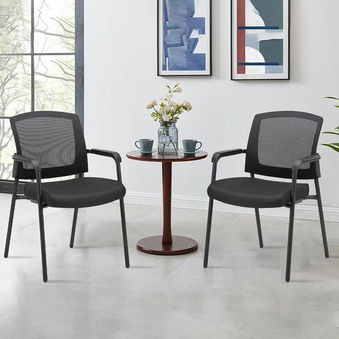 CLATINA Black Stacking Chairs Stackable Waiting Room Chairs with Armrest, Mesh Office Reception Guest Chair for Home Desk Conference Lobby Church Medical Meeting Training Ergonomic, Set of 8 in Saudi Arabia