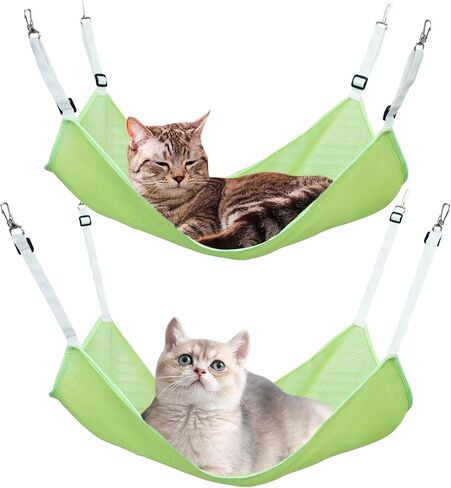 2 Pack Cat Hammock for Cage,Adjustable Breathable Durable Space-Saving Cozy Mesh Pet Hanging Bed Swing for Cats,Ferret,Puppy,Rabbits,Small Animals Green M in Saudi Arabia