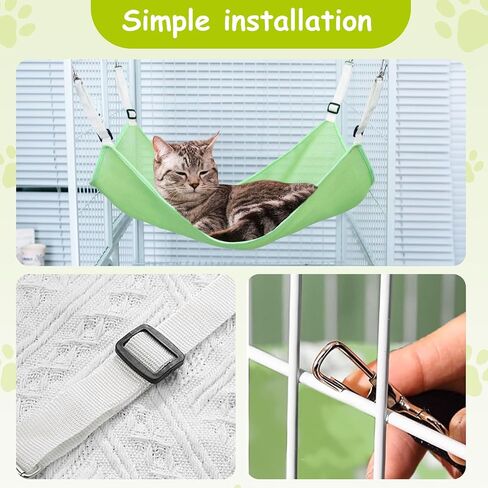 2 Pack Cat Hammock for Cage,Adjustable Breathable Durable Space-Saving Cozy Mesh Pet Hanging Bed Swing for Cats,Ferret,Puppy,Rabbits,Small Animals Green M in Saudi Arabia