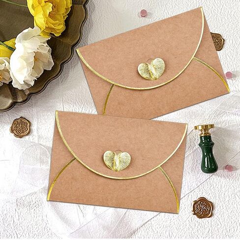 30 PCS مظاريف مصغرة مع قفل على شكل قلب ذهبي ، مظاريف صغيرة مع بطاقات فارغة لبطاقات تحية عيد ميلاد الزفاف （4.13 × 2.76 بوصة） in Saudi Arabia