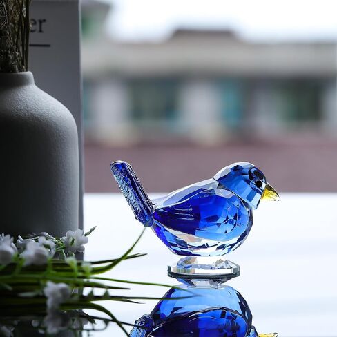Qianwei Blue Crystal Bird Figurine Collectible - Handmade Glass Animals Figurines Crystal Office Desk Table Home Decor Paperweight in Saudi Arabia