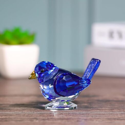 Qianwei Blue Crystal Bird Figurine Collectible - Handmade Glass Animals Figurines Crystal Office Desk Table Home Decor Paperweight in Saudi Arabia