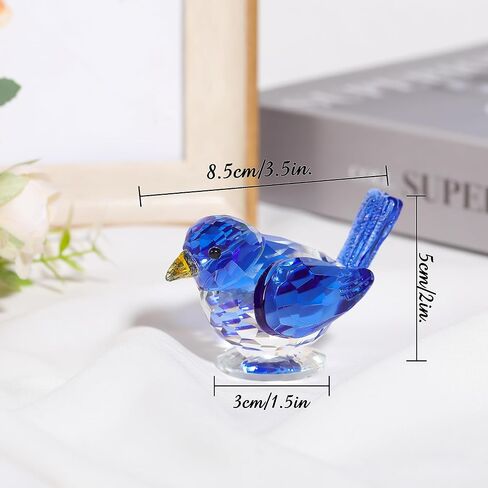 Qianwei Blue Crystal Bird Figurine Collectible - Handmade Glass Animals Figurines Crystal Office Desk Table Home Decor Paperweight in Saudi Arabia