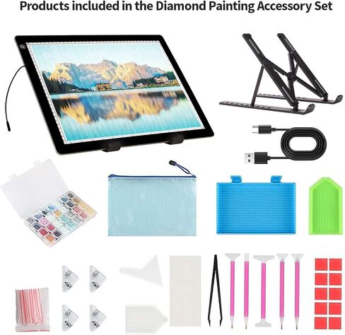 A4 Light Board for Diamond Painting - Tracing Light Box with Stand, Stepless Dimmable 3 Levels Brightness Light Pad, Ultra-Thin LED Light Pad for Weeding Vinyl, Drawing, Diamond Painting in Saudi Arabia