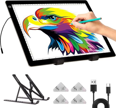 A4 Light Board for Diamond Painting - Tracing Light Box مع حامل ، وسادة ضوء سطوع 3 مستويات غير قابلة للتخطي in Kuwait