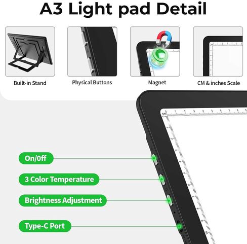 لوحة الضوء A4 القابلة لإعادة الشحن Zocelight مع حامل مدمج ، طاولة ضوء مغناطيسي مشرقة مع أزرار فعلية ، صندوق إضاءة لاسلكي للتتبع ، لوحة الضوء للطلاء الماس ، فينيل الرسم in Kuwait