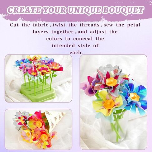 Sangqaofu Fabric Flower Boutquets Kit DIY Arts and Crafts Kits للأطفال الذين تتراوح أعمارهم بين 3-12 من هدايا عيد ميلاد عيد الميلاد لـ 3 4 5 6 7 8+ سنوات من العمر in Kuwait
