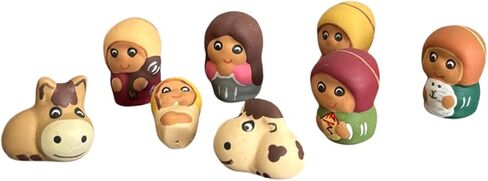Tiny Ceramic, Peruvian Nativity Scene 8 pcs set 1" tall, Christmas Decor, xmas ornaments, holy family figurines, ornaments gift decorations in Saudi Arabia