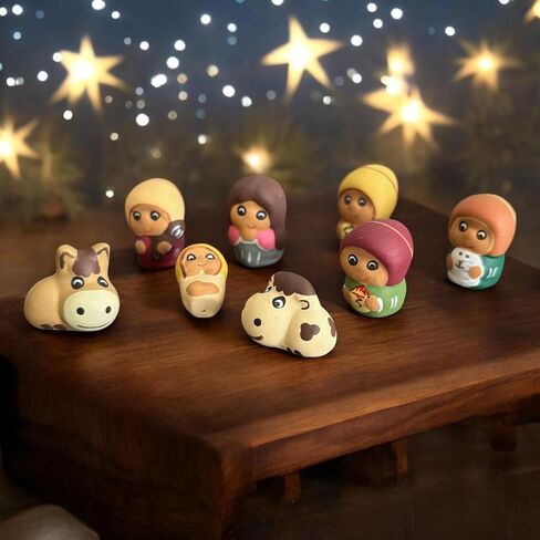 Tiny Ceramic, Peruvian Nativity Scene 8 pcs set 1" tall, Christmas Decor, xmas ornaments, holy family figurines, ornaments gift decorations in Saudi Arabia