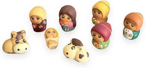 Tiny Ceramic, Peruvian Nativity Scene 8 pcs set 1" tall, Christmas Decor, xmas ornaments, holy family figurines, ornaments gift decorations in Saudi Arabia