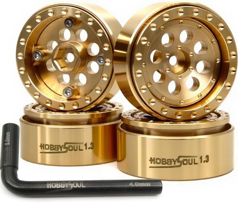 Hobbysoul Brass 1.3 Beadlock Wheels Rims 68G/RIM - إزاحة قابلة للتعديل 1.3 '' Wheels Hex 7mm for 1/18 1/24 RC Crawler TRX4M SCX24 ترقية in Kuwait