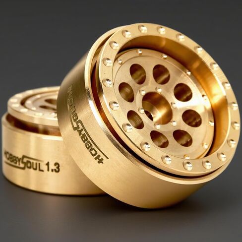 Hobbysoul Brass 1.3 Beadlock Wheels Rims 68G/RIM - إزاحة قابلة للتعديل 1.3 '' Wheels Hex 7mm for 1/18 1/24 RC Crawler TRX4M SCX24 ترقية in Kuwait