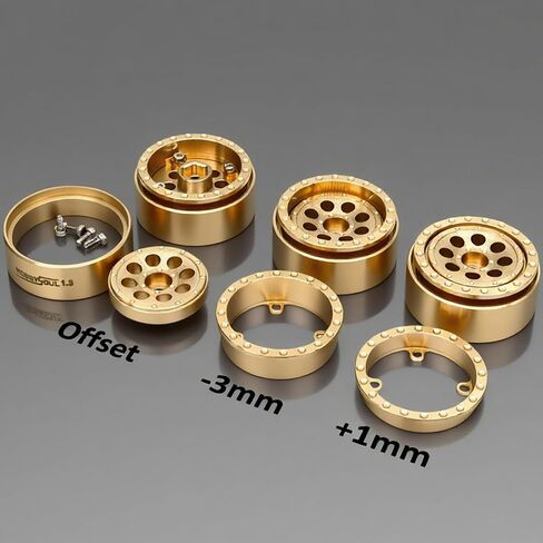 Hobbysoul Brass 1.3 Beadlock Wheels Rims 68G/RIM - إزاحة قابلة للتعديل 1.3 '' Wheels Hex 7mm for 1/18 1/24 RC Crawler TRX4M SCX24 ترقية in Kuwait