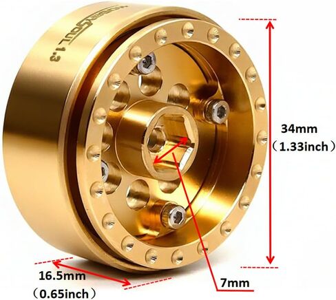 Hobbysoul Brass 1.3 Beadlock Wheels Rims 68G/RIM - إزاحة قابلة للتعديل 1.3 '' Wheels Hex 7mm for 1/18 1/24 RC Crawler TRX4M SCX24 ترقية in Kuwait