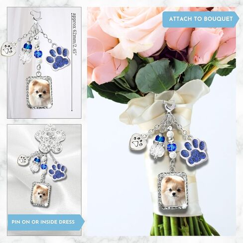 Something Blue Dog Memorial Wedding Day Charm for Bride Handmade Bouquet Accessory, Custom Picture Photo Frame & Glitter Paw Print | Jewelry Travel Pouch Card Set, Bridal Shower Gift | Gutsy Goodness in Saudi Arabia