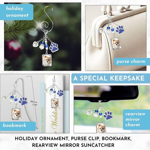 Something Blue Dog Memorial Wedding Day Charm for Bride Handmade Bouquet Accessory, Custom Picture Photo Frame & Glitter Paw Print | Jewelry Travel Pouch Card Set, Bridal Shower Gift | Gutsy Goodness in Saudi Arabia