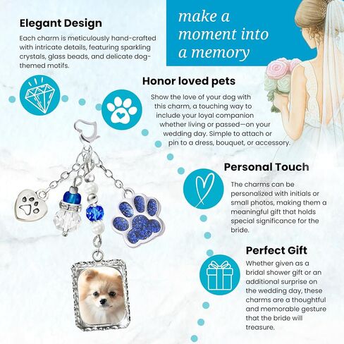 Something Blue Dog Memorial Wedding Day Charm for Bride Handmade Bouquet Accessory, Custom Picture Photo Frame & Glitter Paw Print | Jewelry Travel Pouch Card Set, Bridal Shower Gift | Gutsy Goodness in Saudi Arabia