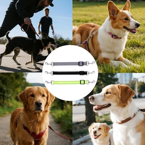 3pcs Dog Prong Collar Safety Clip, Adjustable Reflective Nylon Leash Extender Strap with Metal Dual Clasps 360° Rotatable Dog Harness Connector for Pet Walking Running and Hiking in Saudi Arabia