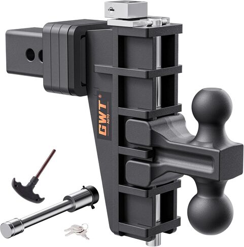 Dual-Ball Trailer Hitch, Fits 2-Inch Receiver, 6 Inch Drop/Rise Drop Cushioned Hitch, 25,000 LBS GTW-Tow Hitch for Truck with Double Pins, Solid Ball Mount, Black, Heavy Duty in Saudi Arabia