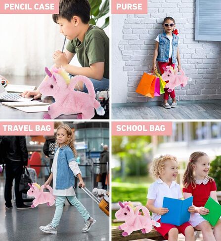 DolliBu Pink Unicorn Plush Handbag - Super Soft Stuffed Animal Purse for Children's Accessories, Kids Hand Bag Toy, Fluffy Dress Up Toy for Girls and Boys - 11 Inches in Saudi Arabia