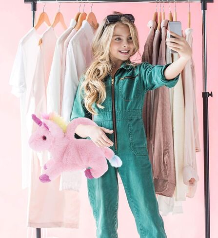 DolliBu Pink Unicorn Plush Handbag - Super Soft Stuffed Animal Purse for Children's Accessories, Kids Hand Bag Toy, Fluffy Dress Up Toy for Girls and Boys - 11 Inches in Saudi Arabia