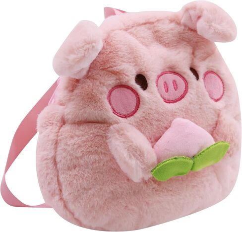 Cute Plush Daypack Faux Fur Pink Pig Purse Kawaii Cartoon Furry Bag Mini Plush Bag Daypack for Women Animal Fuzzy Purse in Saudi Arabia
