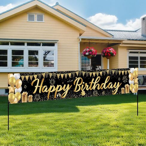 زخارف راية عيد ميلاد سعيدة للبنين والبنات - لافتة بريق كبيرة قابلة لإعادة الاستخدام من الذهب الأسود ، وديكور خلفي في الهواء الطلق مقاوم للماء 118x20 بوصة in Kuwait