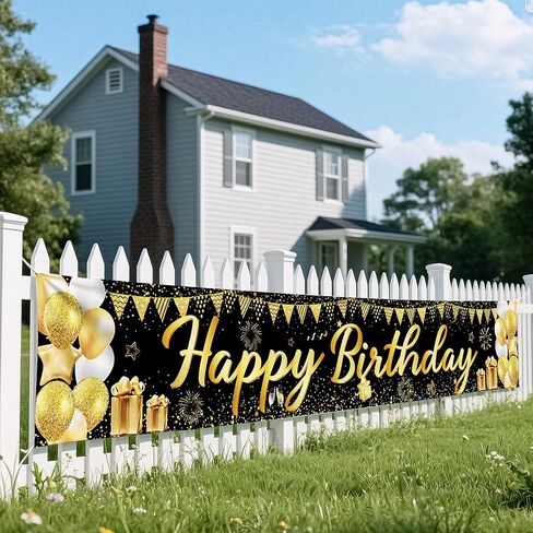 زخارف راية عيد ميلاد سعيدة للبنين والبنات - لافتة بريق كبيرة قابلة لإعادة الاستخدام من الذهب الأسود ، وديكور خلفي في الهواء الطلق مقاوم للماء 118x20 بوصة in Kuwait